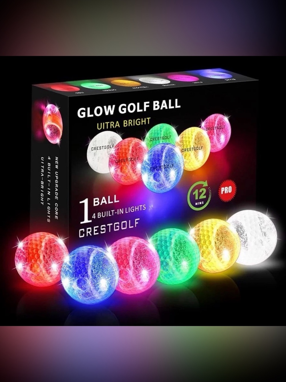 THIODOON Glow in The Dark LED Golf Balls Night Golf 6 Pack Gift Set